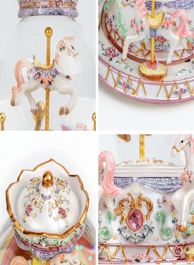 DANVON Gift Wrapped Carousel Horse Unicorn Music Box Snow Globe Color Changing LED Lights for Women Kids Baby Girls Mom Daughter Granddaughter Christmas Birthday Gifts Valentines Day Gift (White) - Image 3